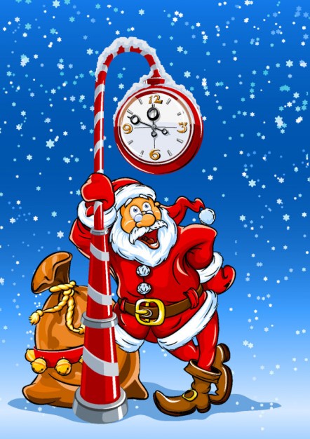 Santa Claus santa Christmas resting on a street clock with bag next about Jesus Megyn Kelly
